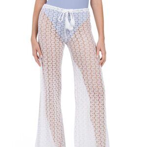BECCA Split Leg Crochet White Cover-up Beach Pants Size L